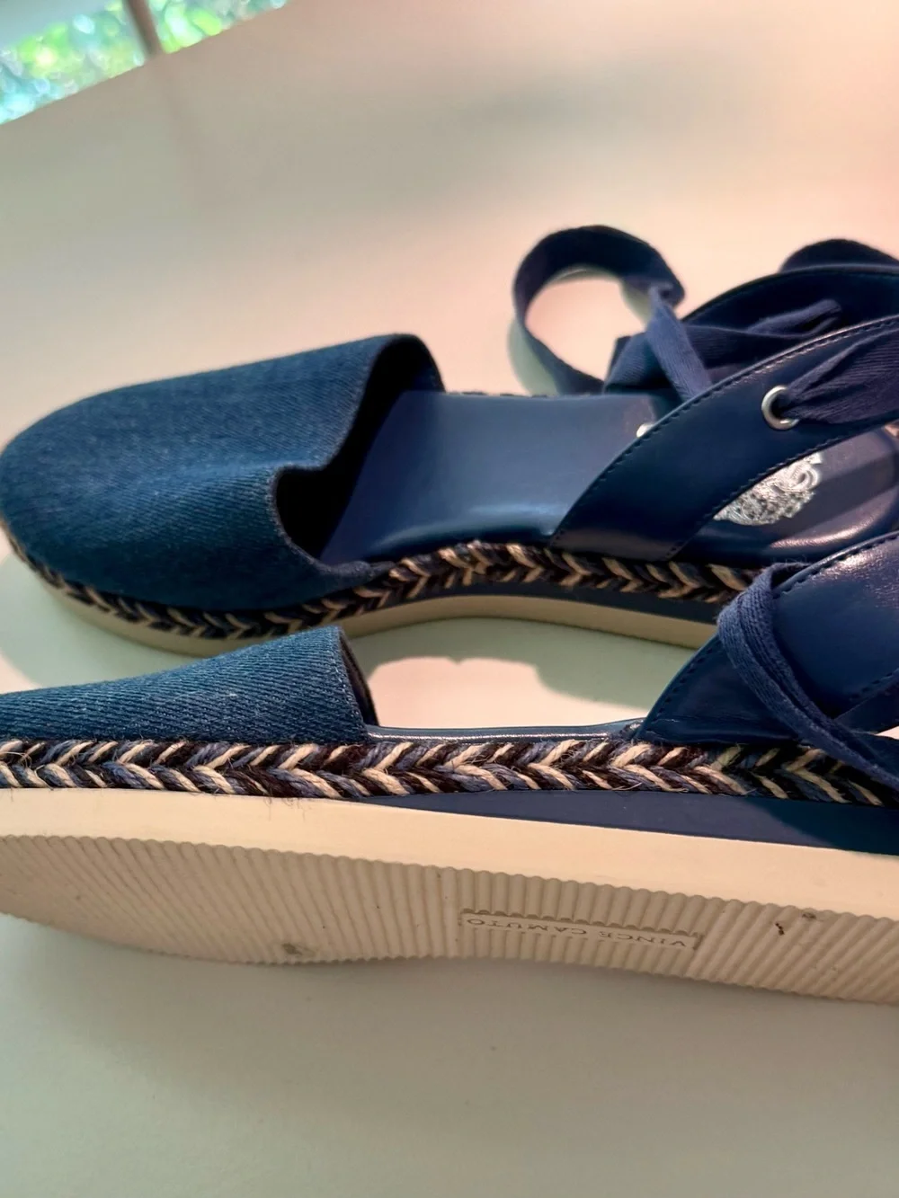Vince Camuto Blue Denim-Look Lace-Up Espadrilles